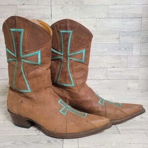 Old Gringo Camelot Western Brown Leather Turquoise Cross Cowboy Boots Size 7 B